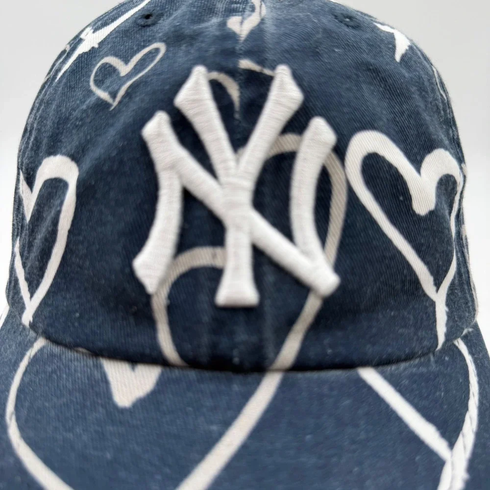 47 Brand New York Yankees Youth Adore Clean Up Hat Navy Blue Heart Print NY Cap